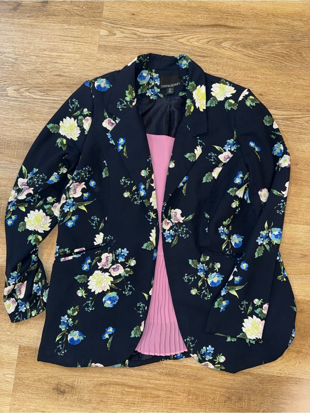 Navy Floral Open-Front Blazer Jacket | Cynthia Rowley | L